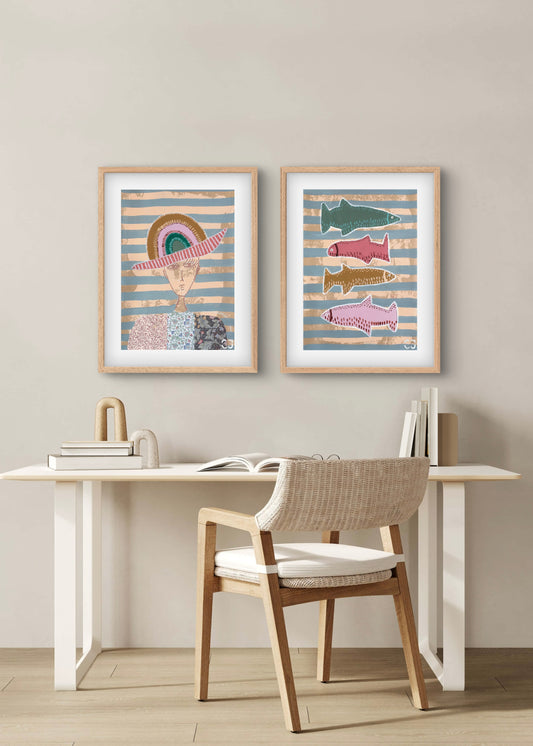 Four Happy Fishies - Fine Art Print by Cata Jau Art