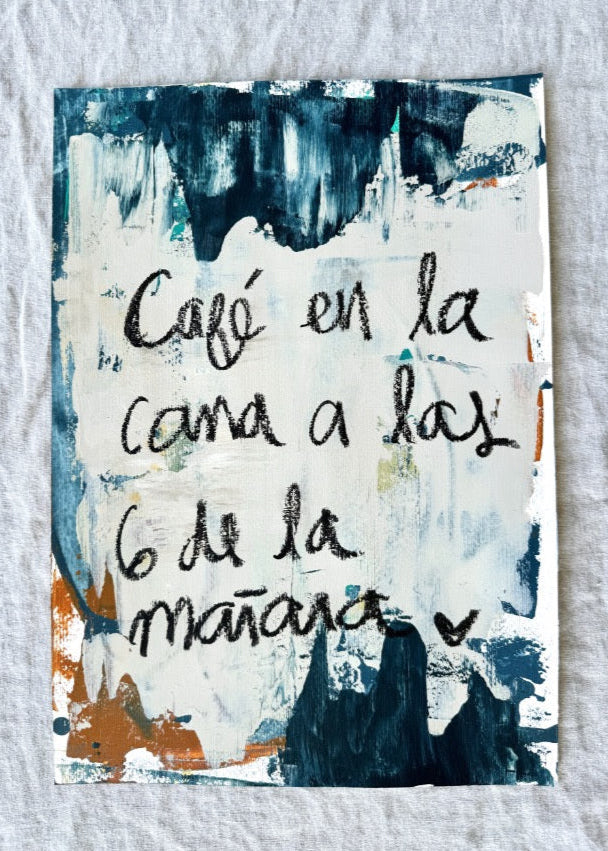 Abstract art piece with text on a textured surface